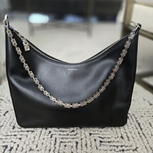 🌟 Givenchy Black Cut Out Moon Shoulder Bag with Silver Chain, authentic